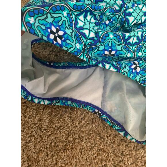 Assets By Sara Blakley Spanx One-piece swimsuit Top Woman’s Large Teal Print - Picture 3 of 7